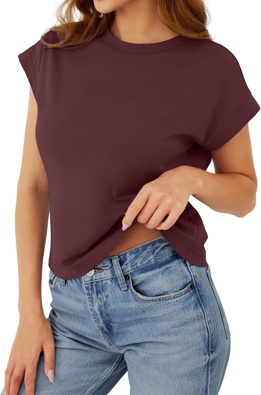 Cotton Cap Sleeve Womens Tops Crop High Neck Short Sleeve Summer Cute Casual Shirts Boxy Spring Clothing Outfits - Image 3