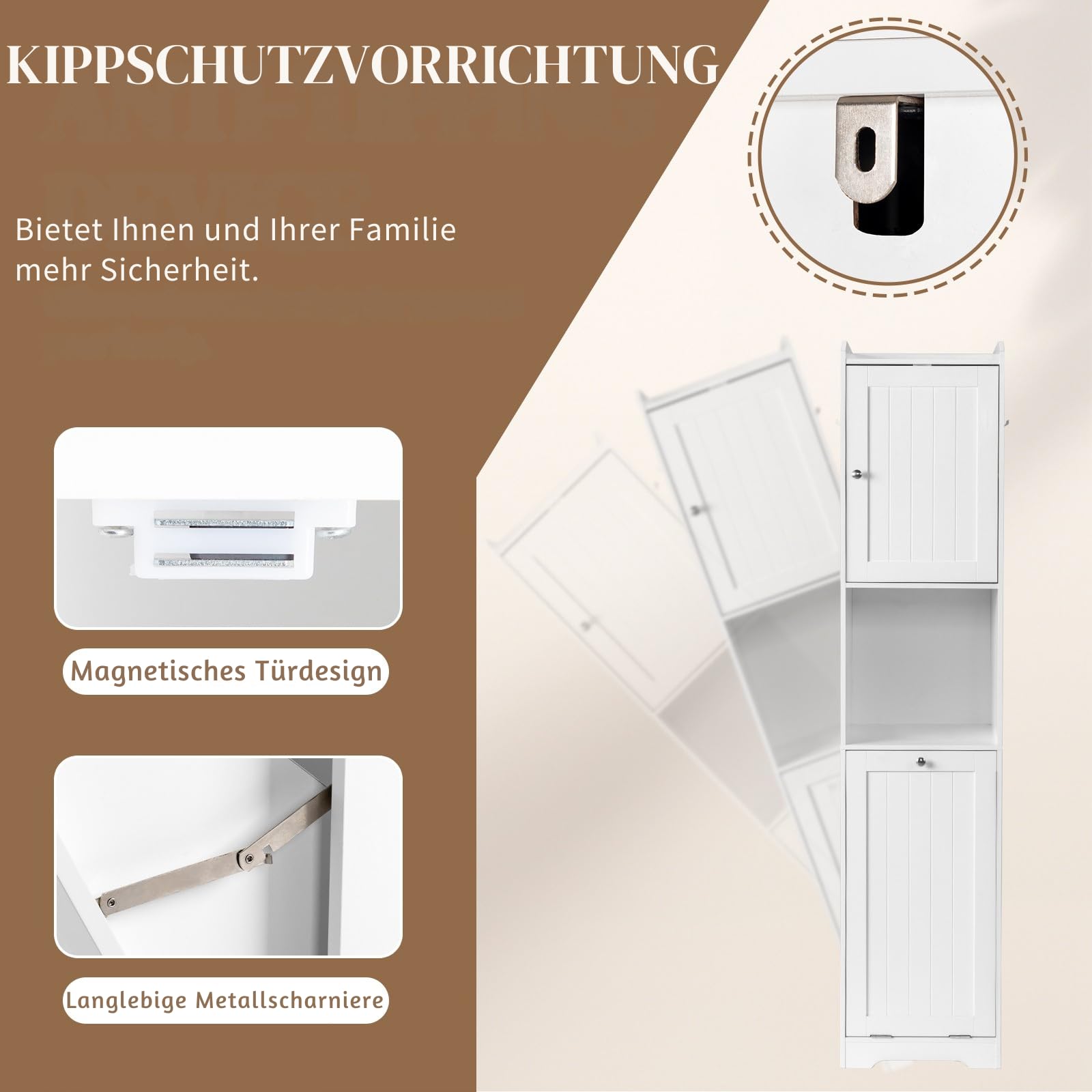 LEADZM Badezimmerschrank, Lagerschrank Aufbewahrungsschrank | Badschrank hoch mit 1 Tür, 1 Klappdeckel-Schublade, 1 offenen Fächern für Badezimmer Wohnzimmer, Esszimme, 40 x 40 x 180 cm