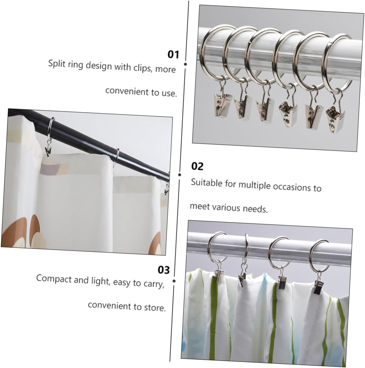 1set Metal Drapery with Clips Split Design for Easy Installation Plating Material Convenient Curtain Hooks for Home Decor