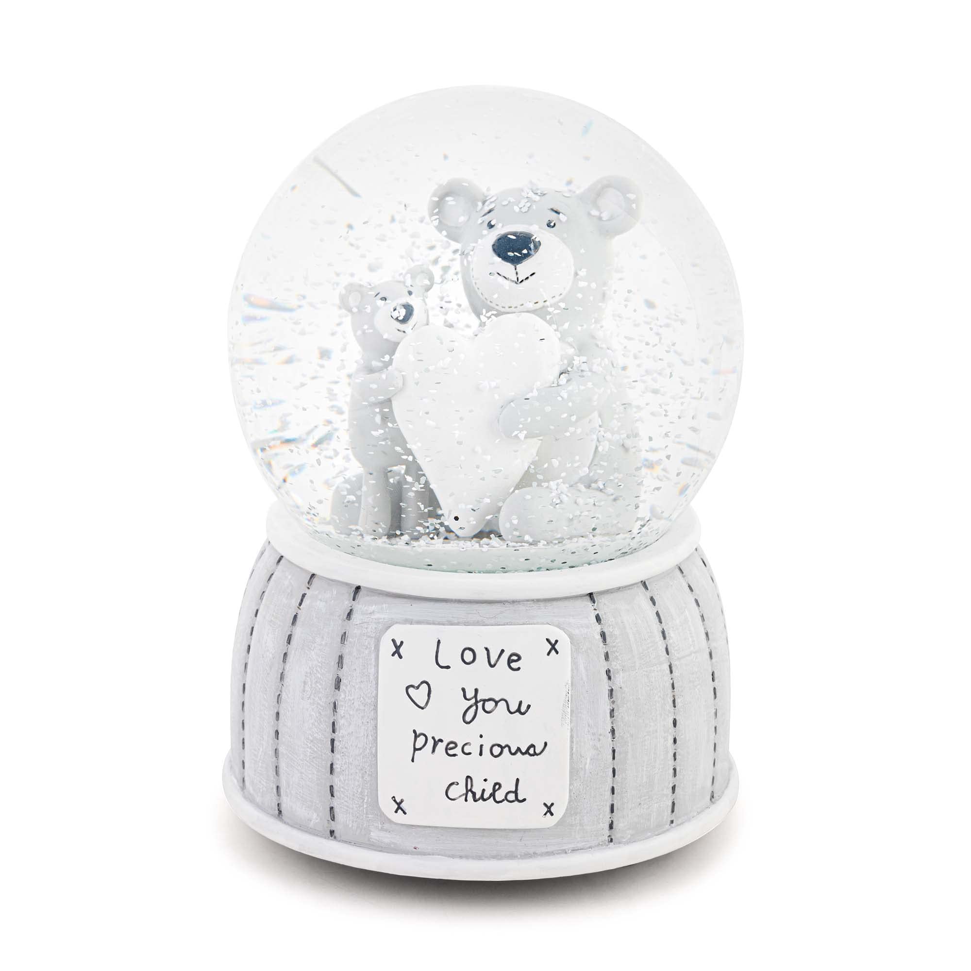 DemdacoPoetic Threads Precious Child Grey and White 5.5 x 4 Inch Musical Water Globe Bear Plays Hush Little Baby