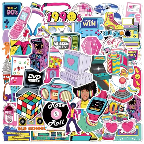 50 PCS 80s 90s Stickers for Kindle Adults Vintage 80s 90s Stickers for Water Bottles Scrapbook Book Waterproof Party Favors & Gifts (8090s)
