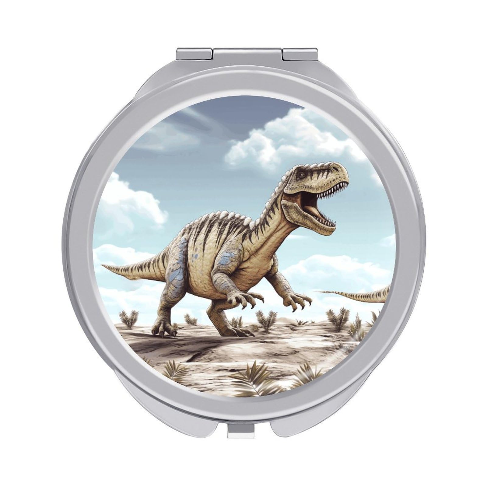 VstaDank Dinosaur Walking Dinosaur Walking Travel Makeup Mirrors Exquisite Double-Sided 2X/1X Magnifying Folding Pocket Mirror Portable Round Handheld Mirror Mini Compact Mirrors for Outdoor Home