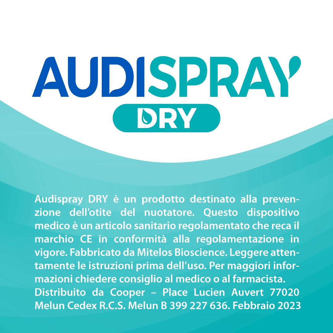 Spray Otite - Trattamento Contro Acqua in Eccesso- Asciuga e Protegge - Ideale per Nuotatori e Sport Acquatici - Uso Facile - Per Adulti e Bambini dai 9 Anni - 30 ml - Audispray Dry