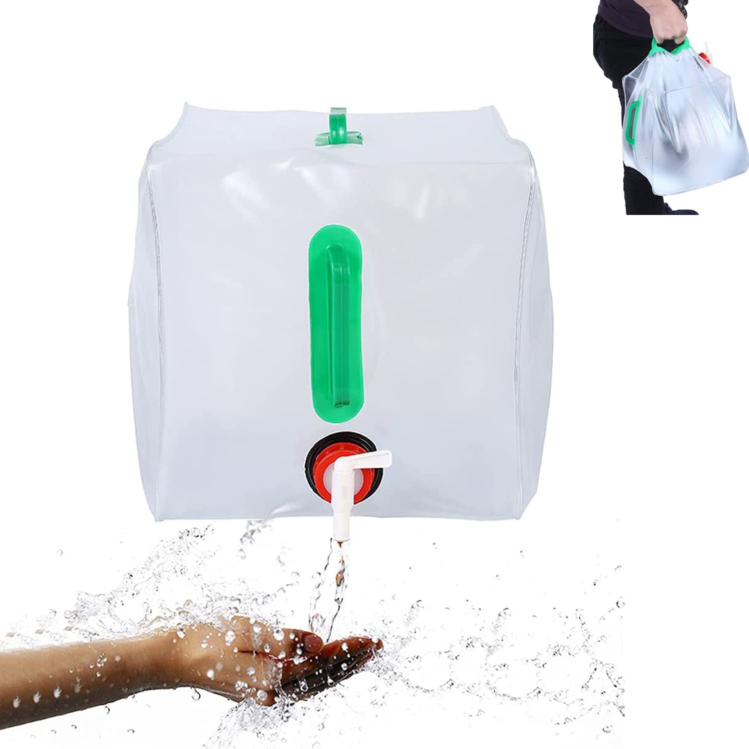 Faltbare Wasserkanister BPA Frei, Camping Wasserbehälter mit Hahn, Lebensmittelecht Wassertank mit Griff, Trinkwasserkanister für Reise Auto Outdoor, 2 Stück