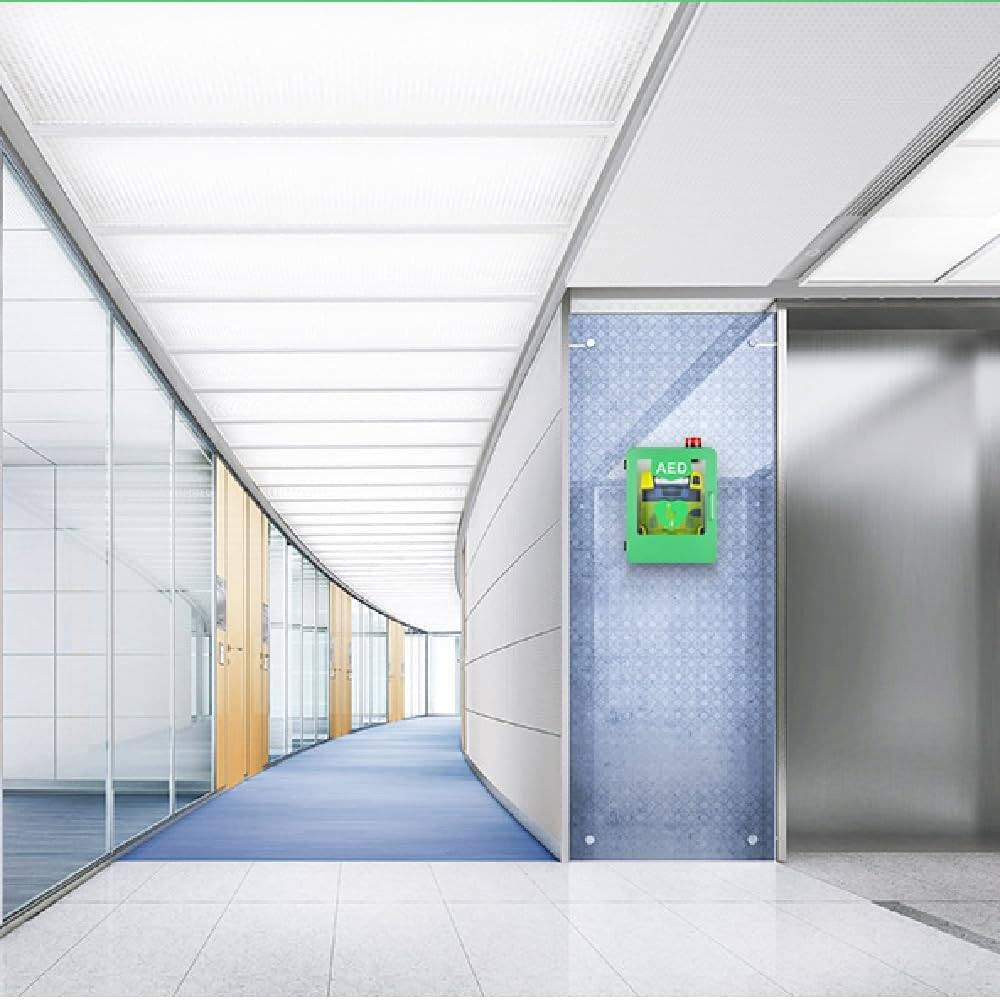 AED-Aufbewahrungsschrank, Außenbox für Herz-Defibrillator, automatische externe Defibrillator-Alarmbox, mit verstellbarer Trennwand, für Büro, Krankenhaus und öffentliche Orte,Green