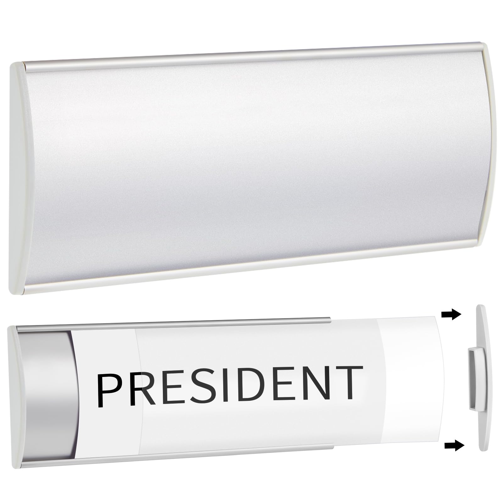 Therwen 1 Pack Aluminum Office Door Name Plate Holder, Silver, 8 x 3 in