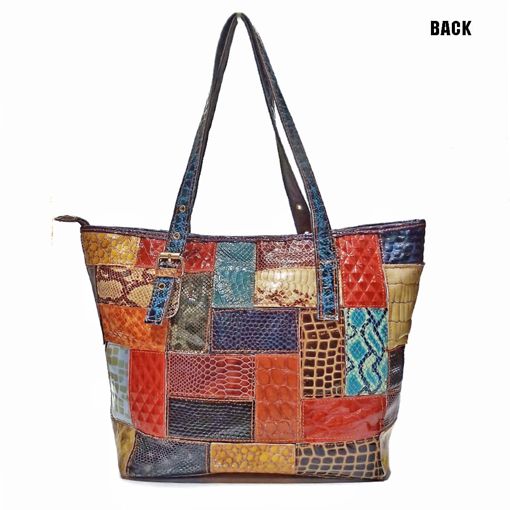 Bolso de mujer multicolor Tote monedero vaca charol bolso colorido patrón geométrico bolso de mano con estampado de serpiente con asa superior