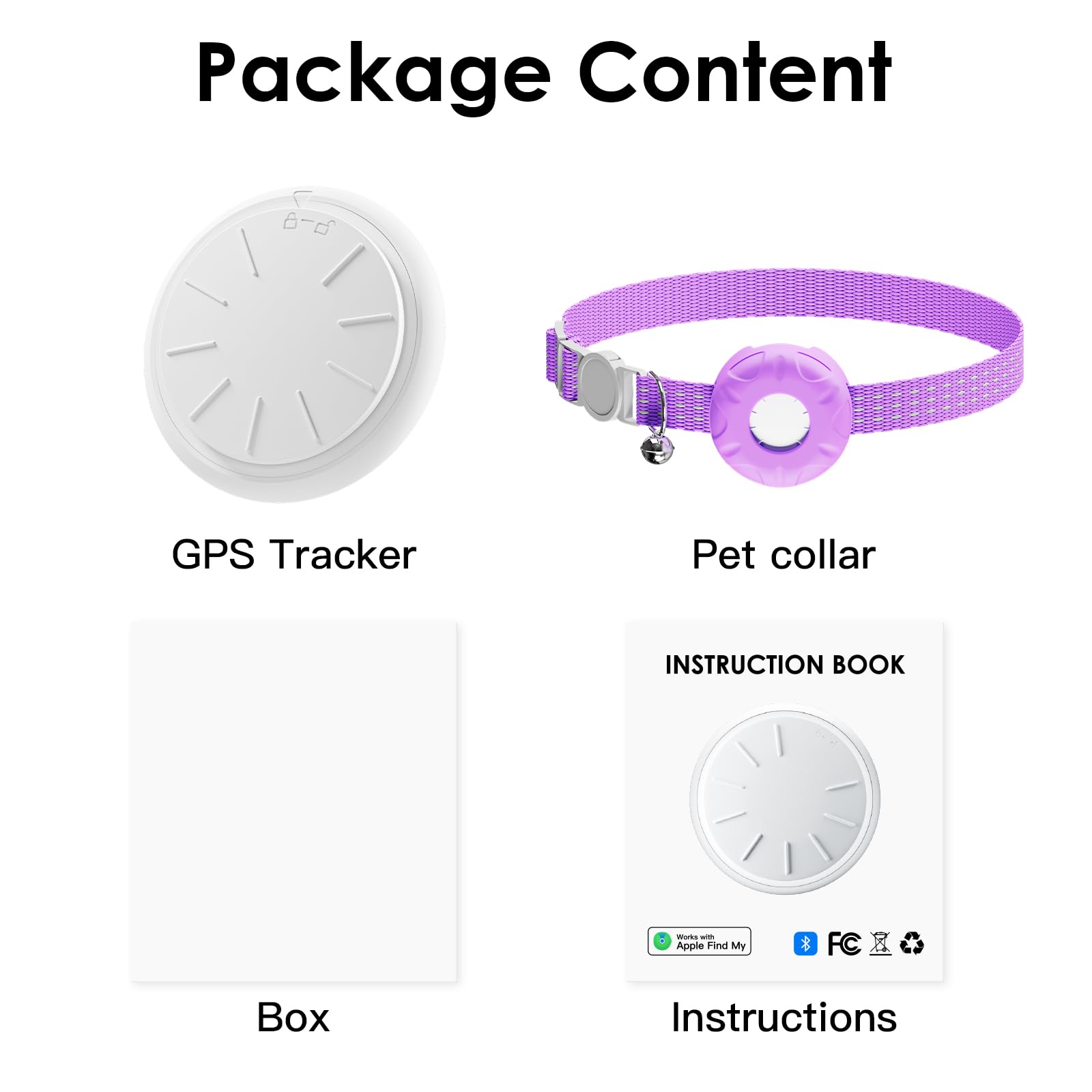 Traqueur GPS Bluetooth, mini traqueur GPS pour chien, chat avec colliers pour chat, traqueur GPS sans frais mensuels, fonctionne avec Find My App (uniquement iOS), étiquette de recherche pour animaux