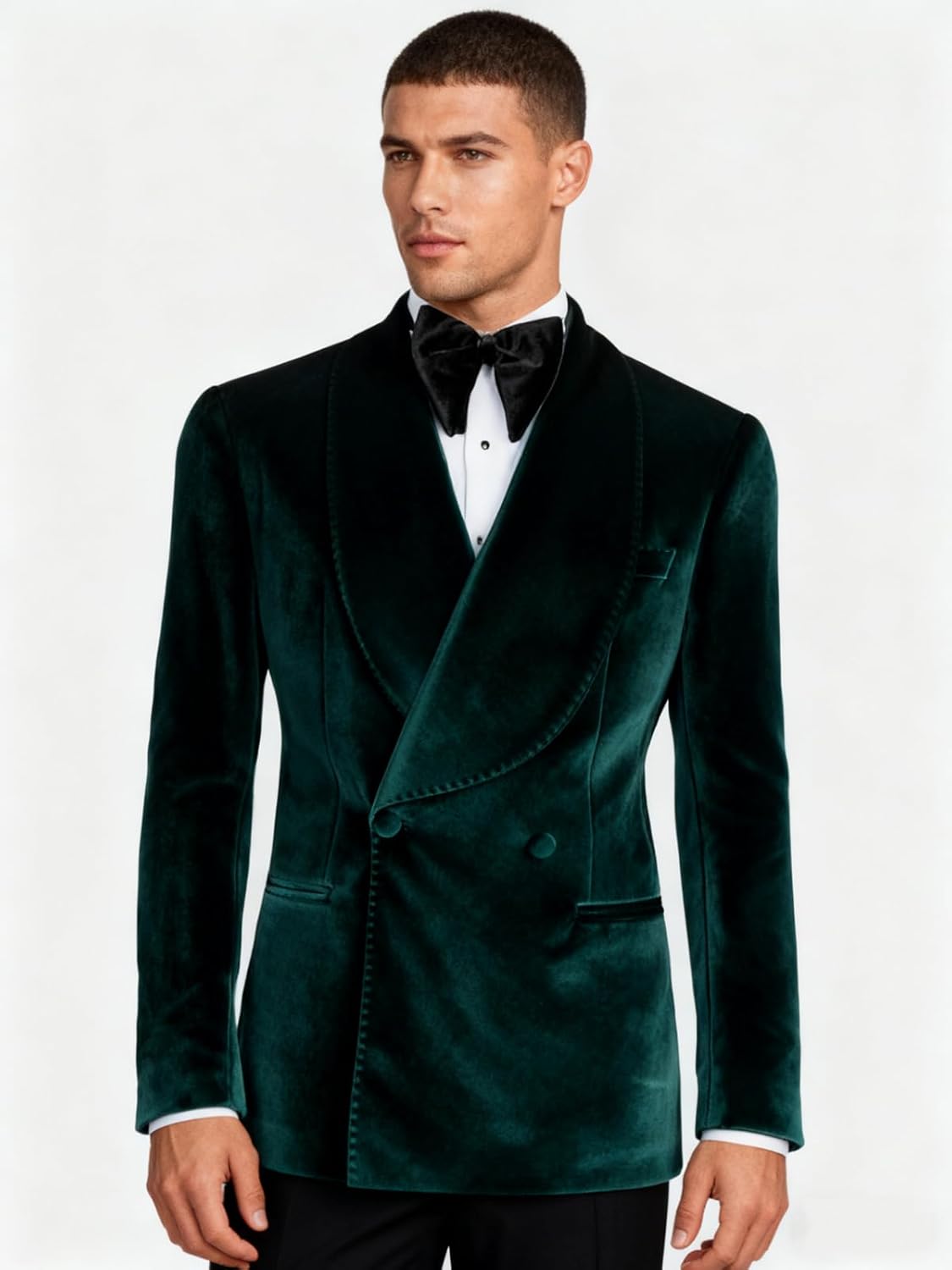 VENNYNG Men's Shinny Velvet Blazer Jacket Double Breasted Shawl Collar Formal Tuxedo Suit Coat for Wedding Party Business