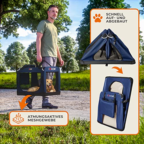 CADOCA® Hundebox Hundetransportbox faltbar robust S 50x34x36cm atmungsaktiv Transporttasche Haustiertransportbox Hundetragetasche Navy Blau