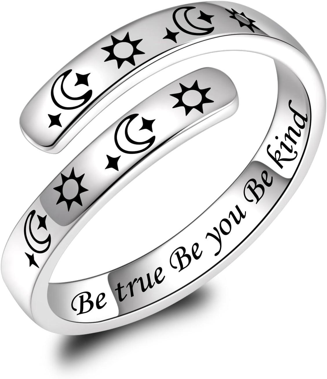 BEILIN 925 Sterling Silver Inspirational Jewelry Rings Adjustable Ring Personality Encouragement Gift for Teens Women