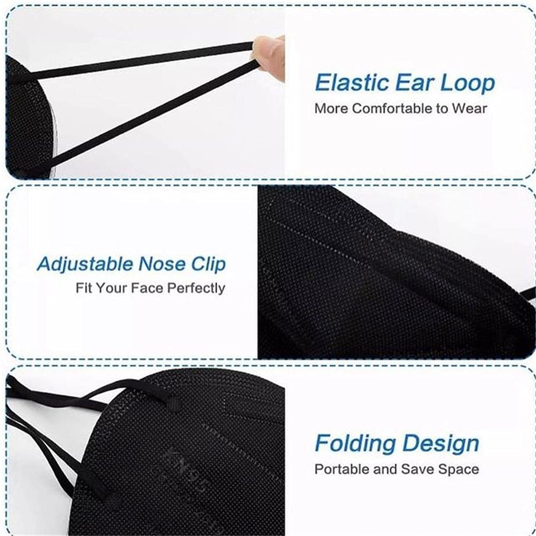25 Pack KN95 Face Masks 5-Ply Breathable Filter Black Disposable Face Mask