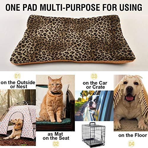 Image of Blueangle Vintage Leopard Print Dog Bed Cat Bed, Rectangle Comfortable Pet Bed, Ultra Soft Calming Dog Bed for Small Medium Large Dogs, 36 inch x 24 inch