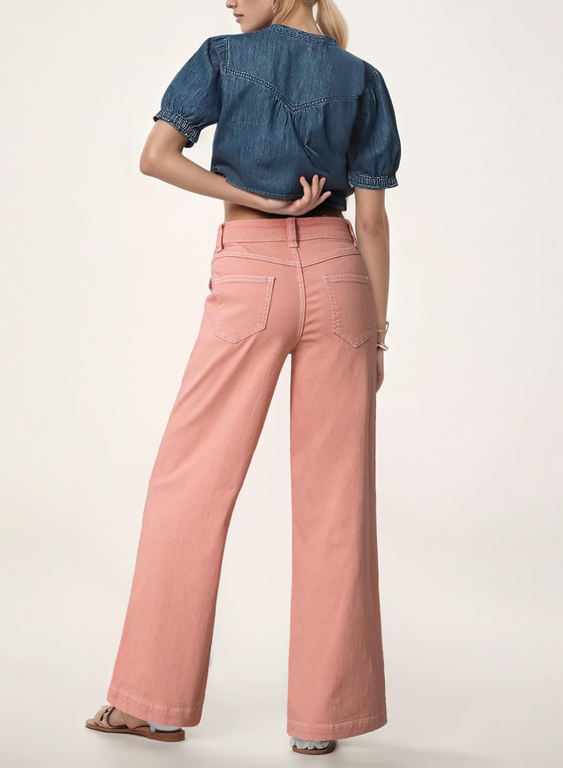 Dokotoo Women's Pants High Waisted Jeans Stretch Loose Fit Colorblock Denim Pants with Pocket - Image 3