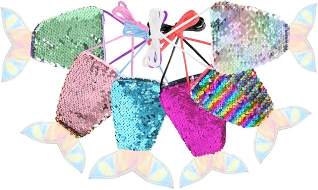 SallyFashion portfel w kształcie syrenki, 6 sztuk, cekiny, portfel, dla dzieci, na urodziny, jako upominek