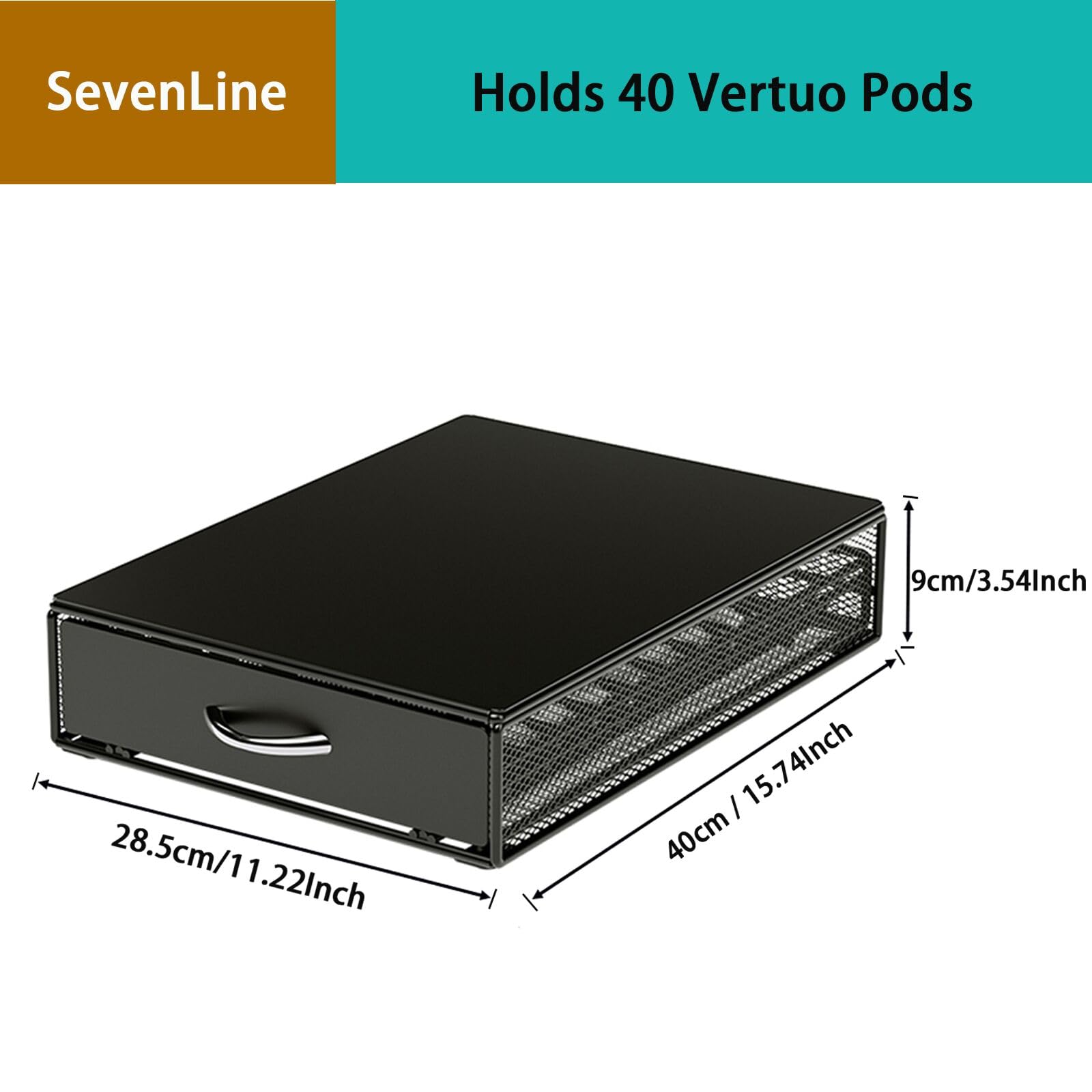 SEVENLINE Cajón para cápsulas de café compatible con Nespresso Vertuoline Dolce Gusto Black Metal Orgainzer 40 cápsulas Vertuo Line Storage para encimera de oficina en casa