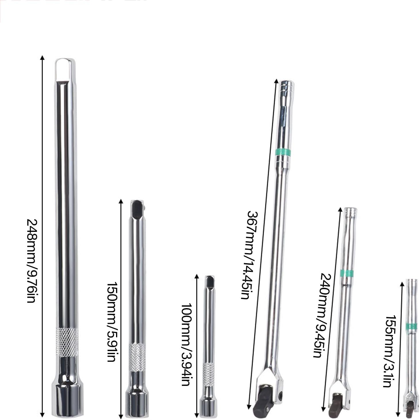 6Pcs Rod Long Wrench 1/4inch 3/8inch 1/2inch Drives Socket Wrench Force Rod Rotate Head Strong Force Levers Steering