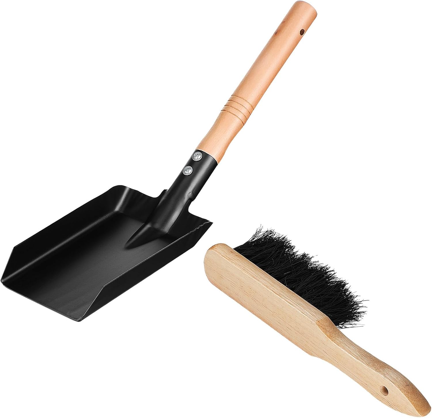 CALLARON 2 Set Fireplace Ash Dustpan and Brush Set with Solid Wooden Handle