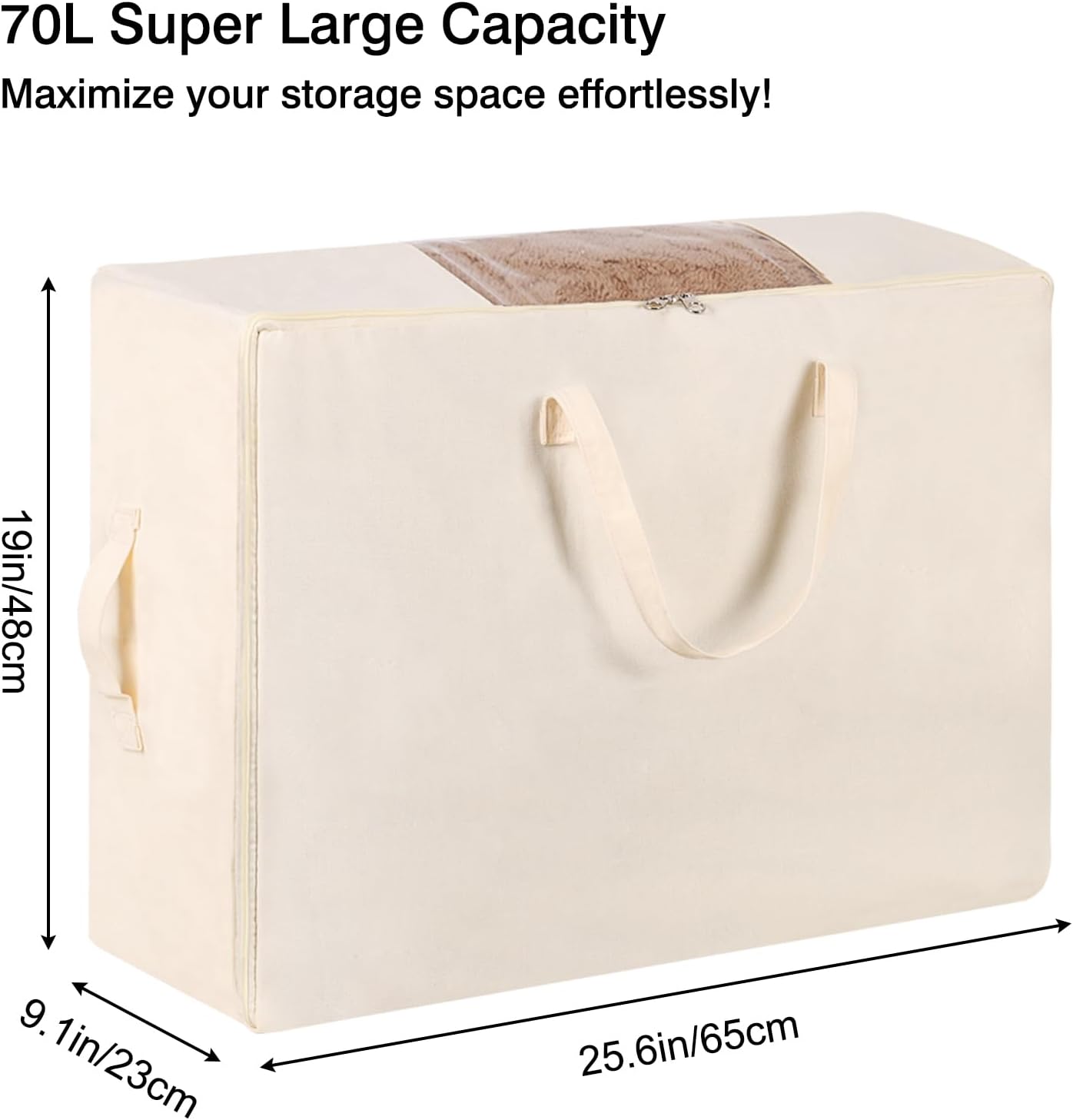 YGEOMER 4 Pack Canvas Comforter Storage Bags with Zipper Foldable Closet Organizers Storage Containers with Reinforced Handle for Dorm Organizing, Bedroom, Closet, Blanket, Clothing