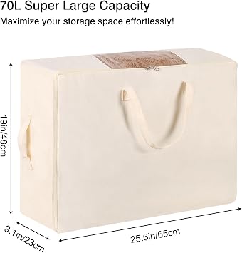 Comforter Storage Bags 70L Canvas Closet Organizer Clothes Container 4 Pack