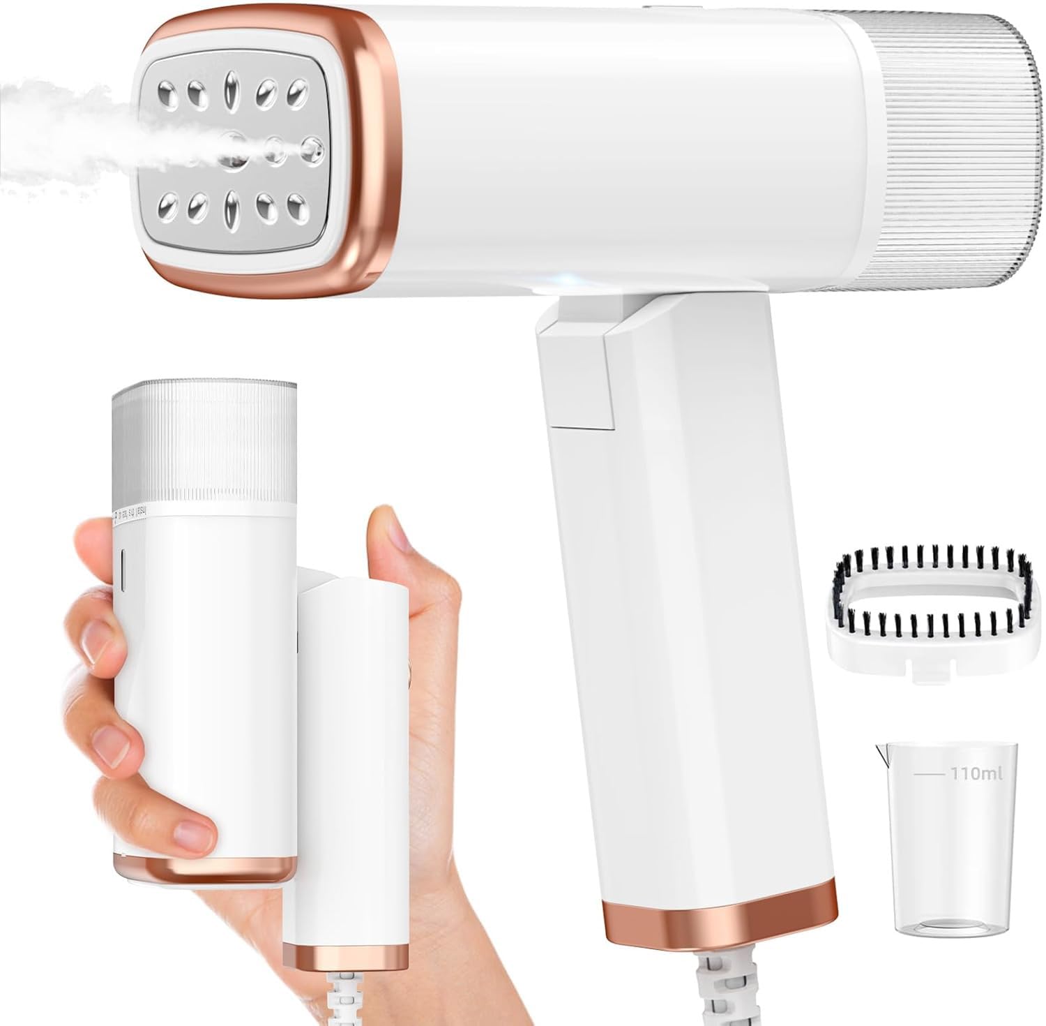 Lanboo Clothes Steamer, Foldable Lightweight Travel Steamer for Home&Office, Handheld Portable 20s Fast Heat-Up Wrinkle Remover with Brush, Detachable 120ml Water Tank & Anti-Leak Design