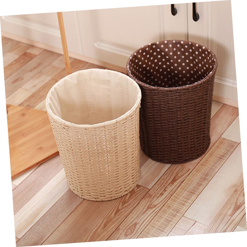 Rattan Trash Can with Linen Liner, Woven Sundries Storage Basket, Multipurpose Wastebasket for Kitchen, Living Room, Bedroom Organization Random Color Random Color