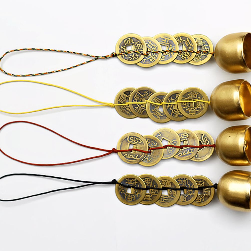 Garneck Hanging Bell Ornament Pendant Antique Coins Decor Chinese Lucky Coins Copper Bell Ornaments i- Ching Coins Bell Items Chinese Coins Door Decoration Accessories Charm