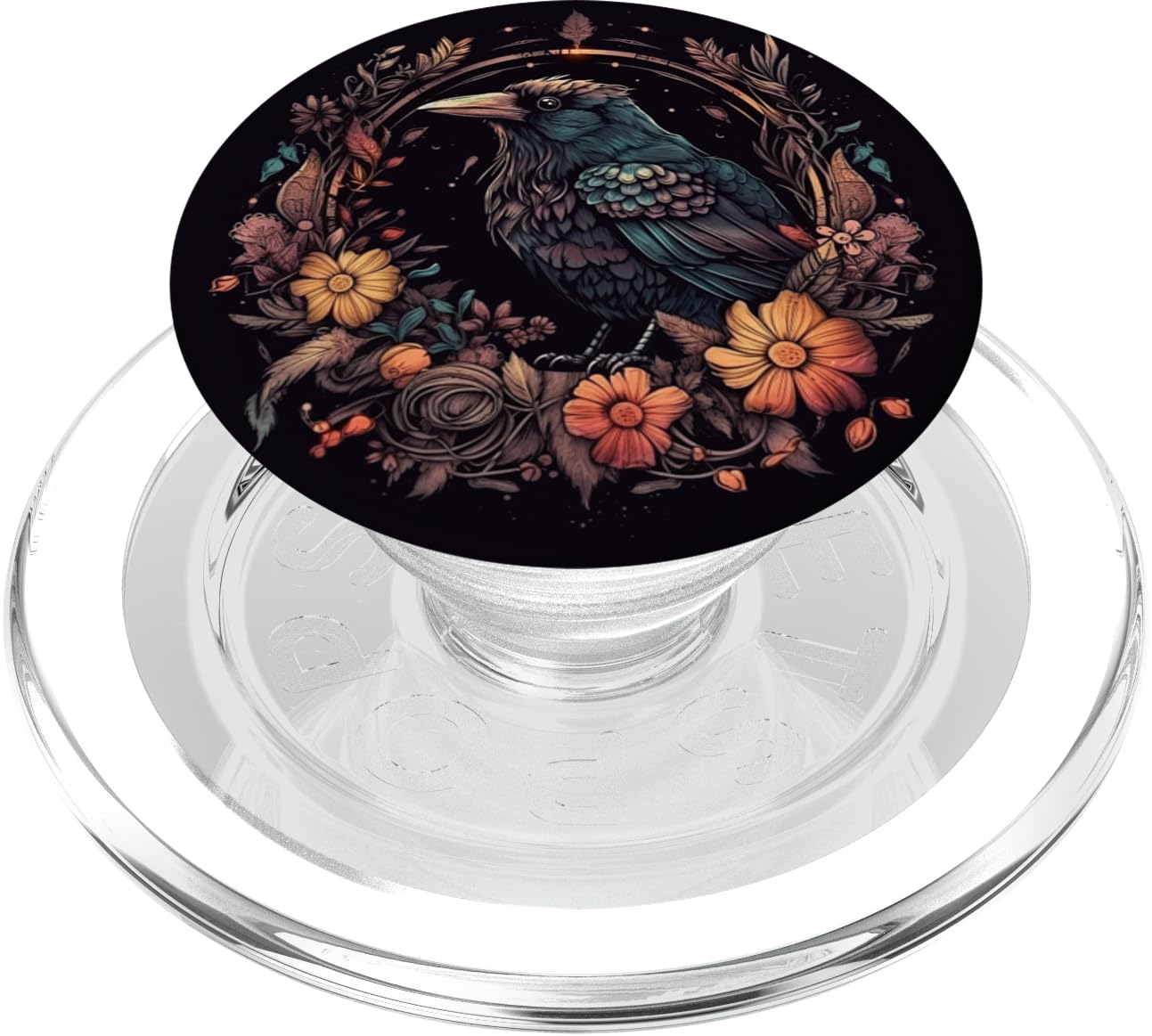 Crow Boho Flowers Graphic PopSockets PopGrip for MagSafe