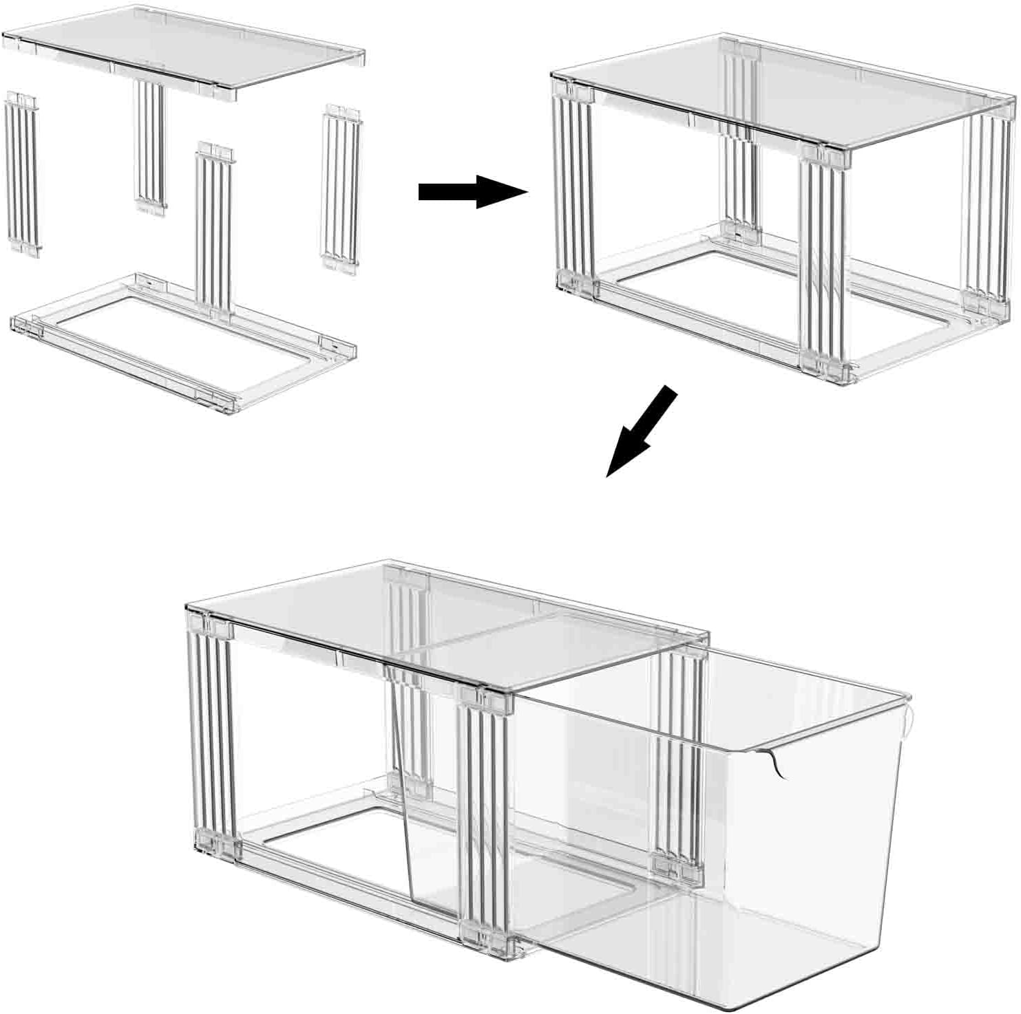 2Pack/4Pack Large-Capacity Stackable Storage Drawers for Organizer,Clear Acrylic Ample Bins,Easily Assemble,for Bathroom Closet/Kitchen Cabinets/Vanity/Undersink/Pantry Organization (4)