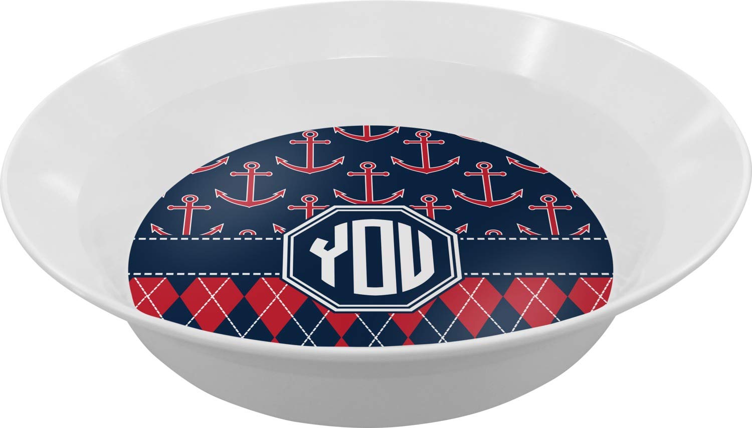 Personalized Anchors & Argyle Melamine Bowl - 12 oz