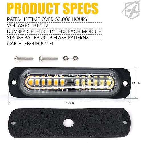 Miniatura 8 de Xprite Kit de 12 luces LED estroboscópicas de emergencia ámbar blanco, superficie empotrada, marcador lateral, parrilla de advertencia de peligro,