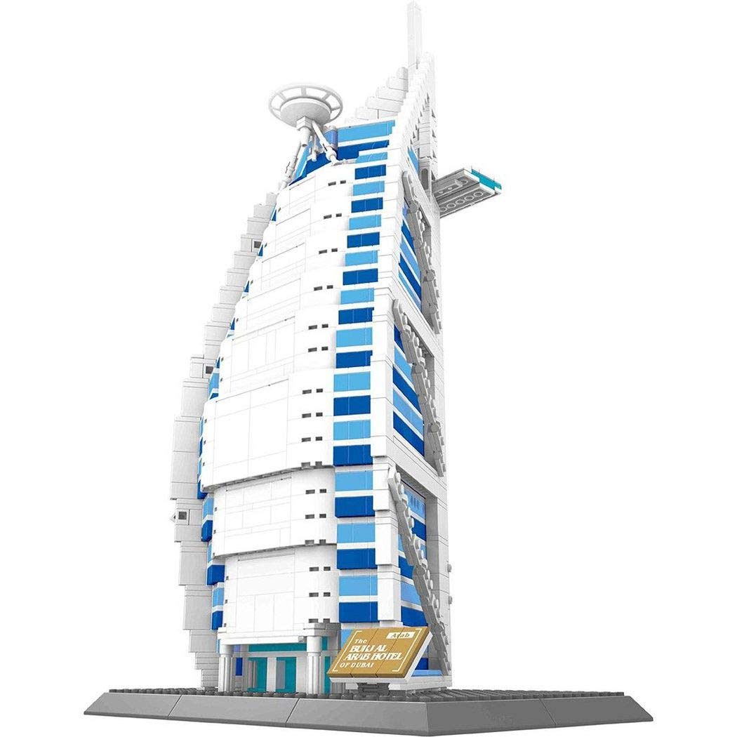 Assembled Wange Burj Al Arab Hotel model from front and side