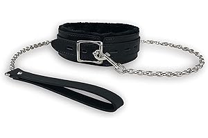 BDSM Black Leather Collar with Detachable Leash Chain
