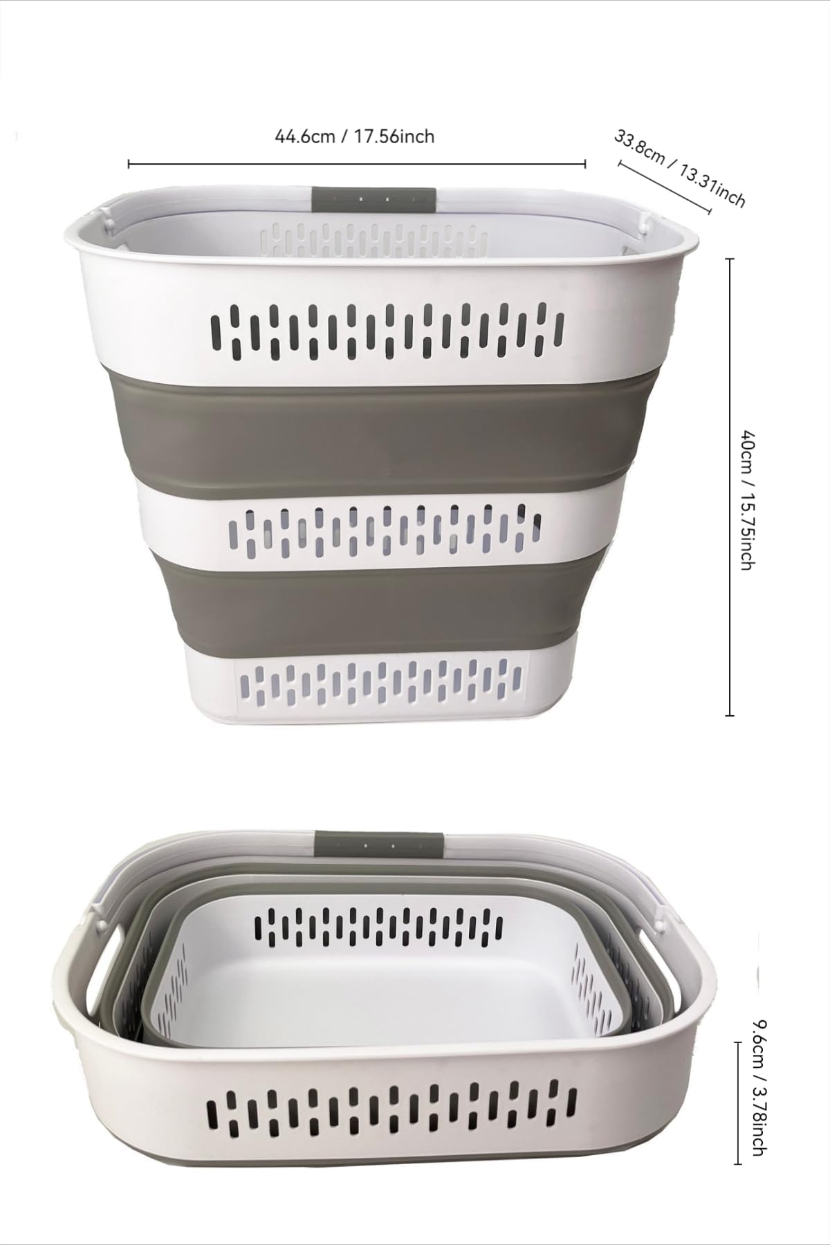SAMMART 38L Faltbarer Wäschekorb - Faltbarer Pop-Up-Aufbewahrungsbehälter/Organizer - Tragbarer platzsparender Wäschekorb, Maße 44,6x33,8x40cm/9,6cm aufgeklappt/gefaltet (2, White/Grey)