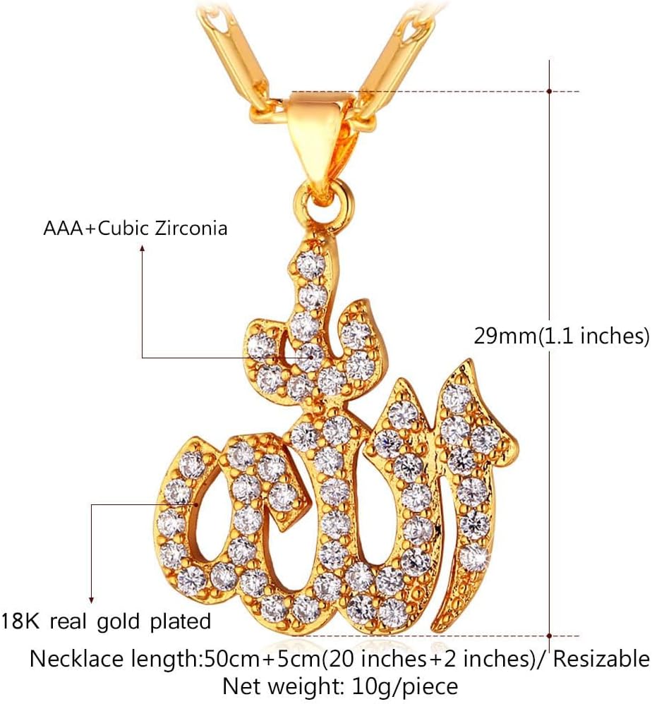U7 Allah Pendant Necklace with Chain Platinum / 18K Gold Plated Muslim Jewelry Islamic Pendant - Image 4