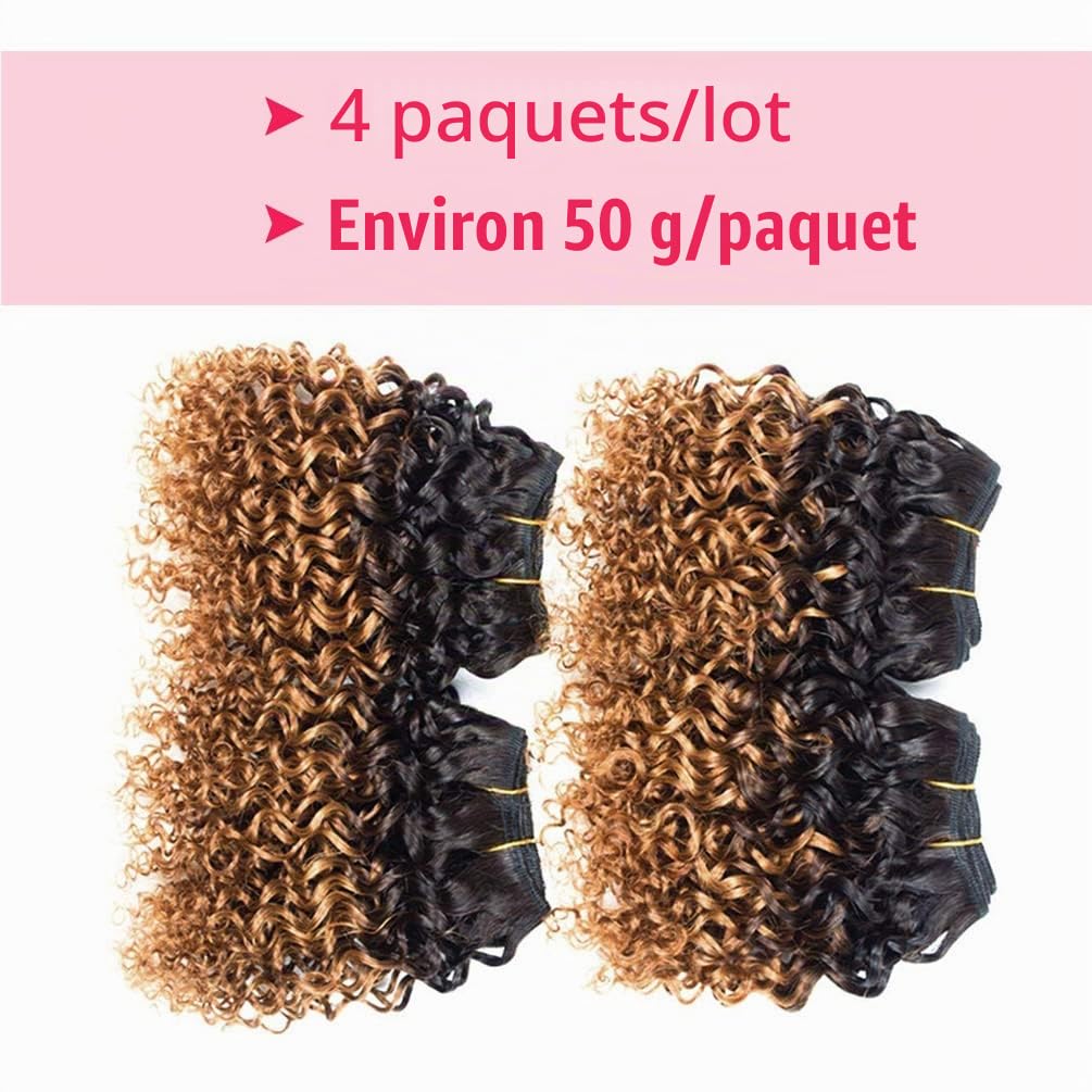 Extensions de cheveux humains crépus bouclés de 20,3 cm - 4 trames 1B/30# - Tissage afro - 50 g/trame (8, 8, 8, 8, 8, 8, 1B, 30#)