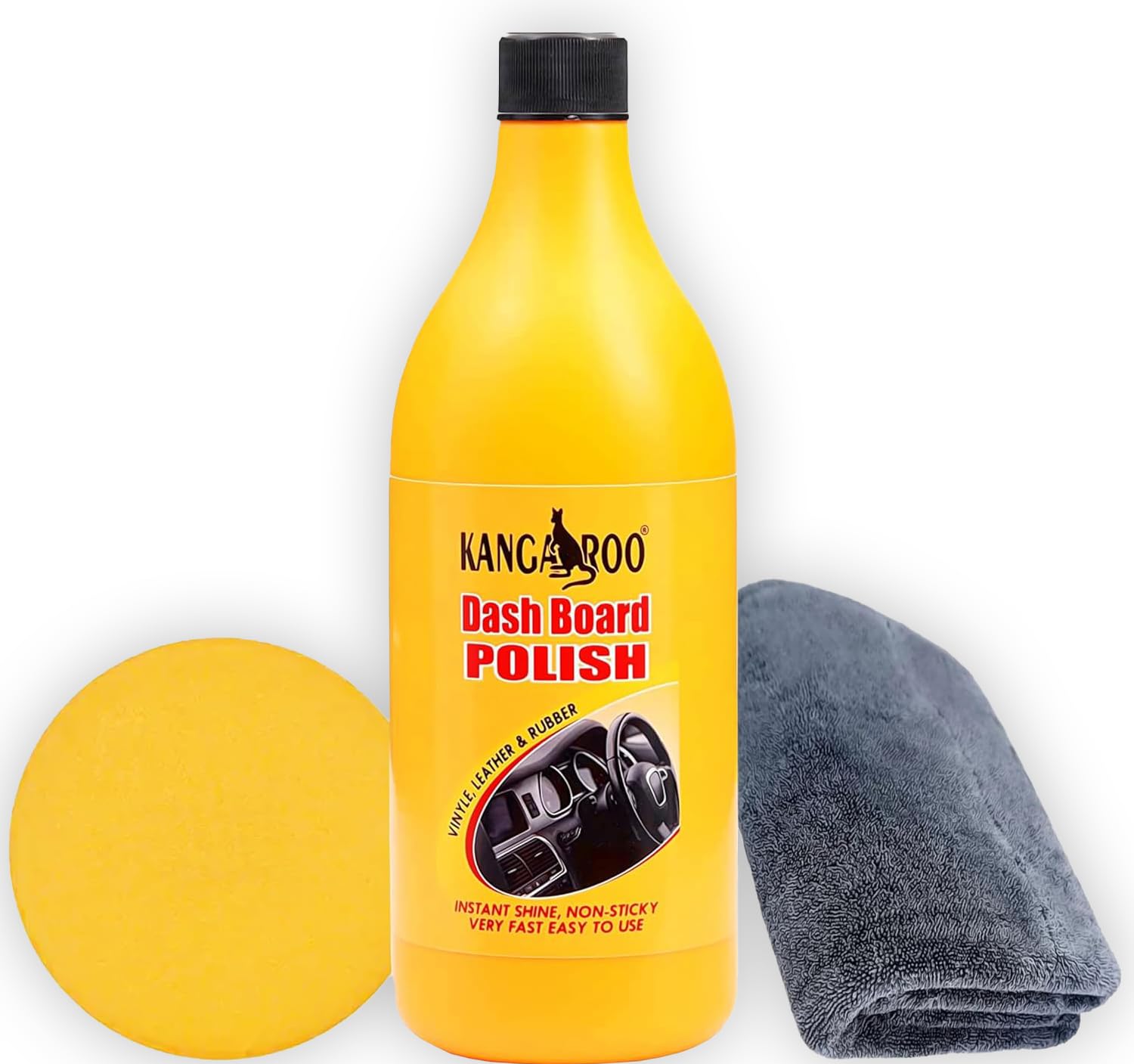 Kangaroo Dashboard Polish Kit 1 Litre with Foam Applicator and Microfibre Cloth, Non-Sticky Interior Cleaner for Car Vinyl, Leather, Rubber Surfaces, 1000 ml-image-8