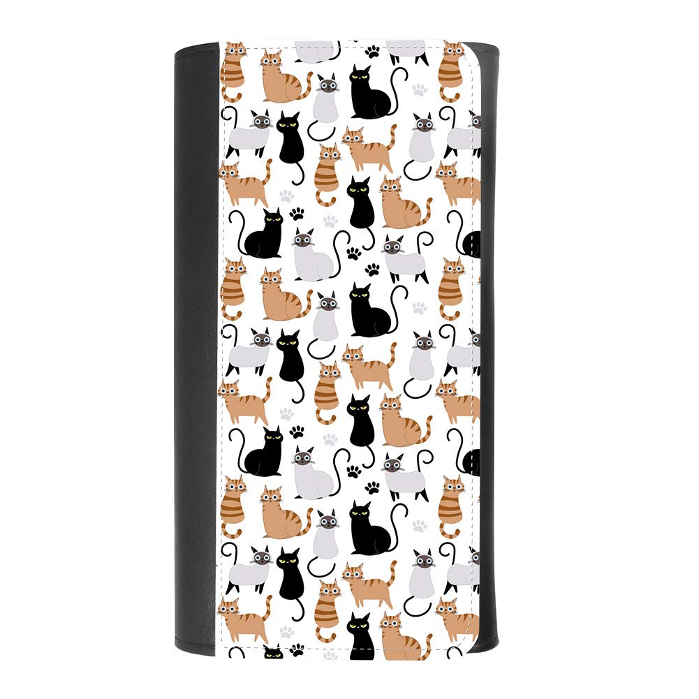 (Adorable Cats and Paws Pattern) women's Patterned Leather Buckle Trifold Wallet Bag Pouch Holster With Credit Card Holder insurance for smartphones