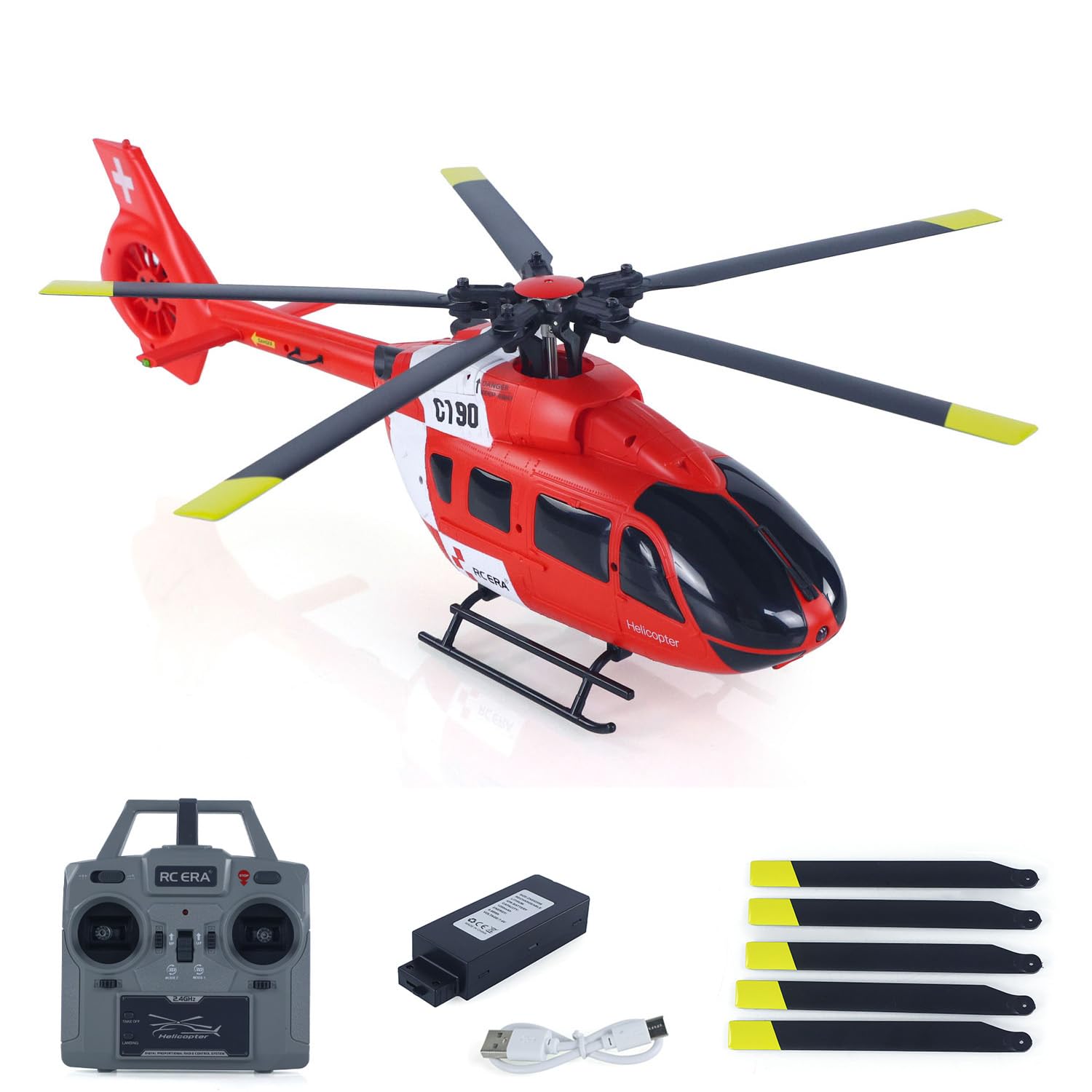 Elicottero radiocomandato 1/30 RC Era 6Ch C190 doppio motore brushless modello Rtf H145 Aileronless rotore di coda canalizzato modello Hobby Grade (rosso e bianco)
