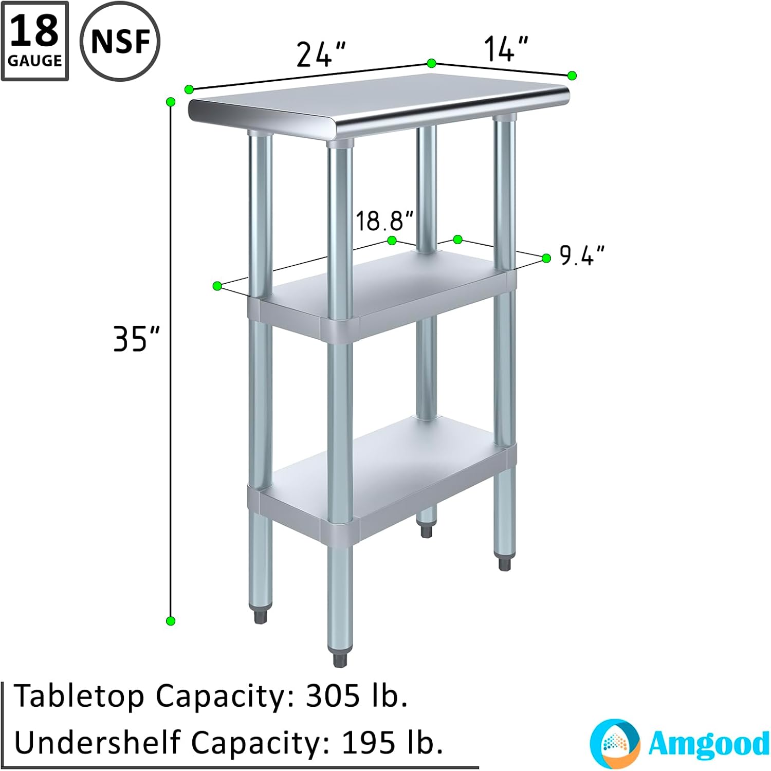 24" Stainless Steel Work Table with Galvanized Shelves