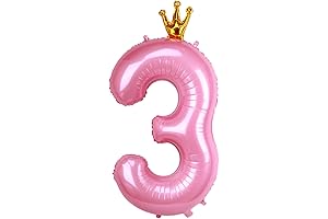Pinkalicous Party Supply Crown Number 3 Foil Balloon