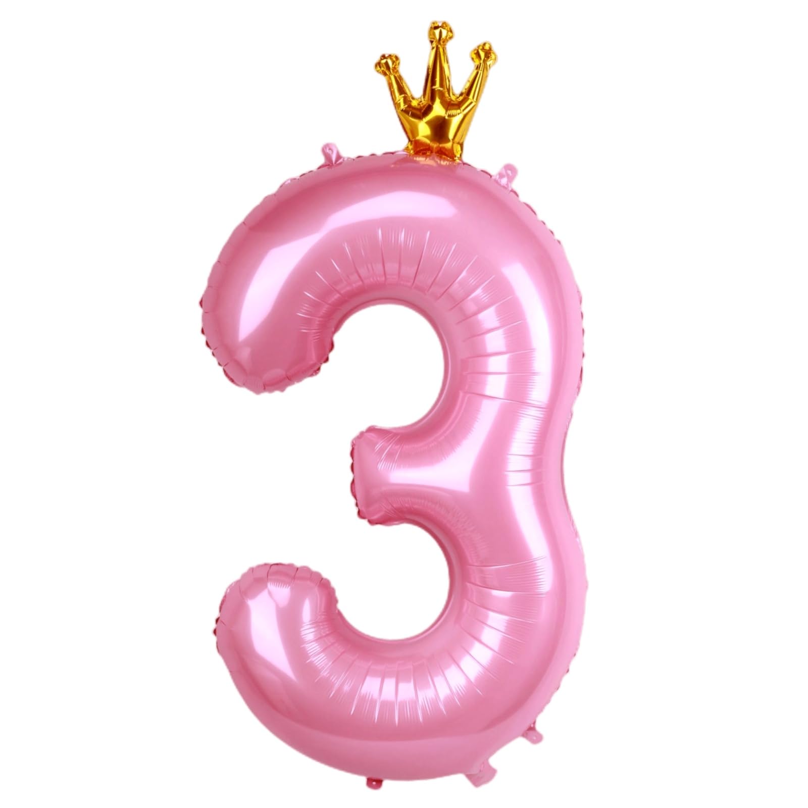Kwuz 40 Inch Crown Pink Number 3 Balloon, Big Conjoined Baby Pink Foil Mylar Helium 3 Balloon for Girls 3rd Birthday Party Decorations Princess Theme Party Decorations Supplies Anniversary Decor