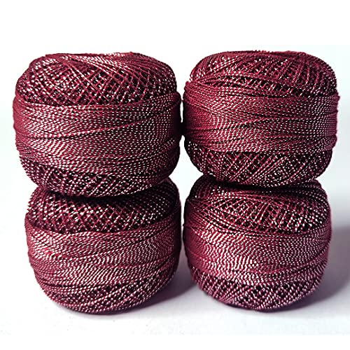 Image of Adikala Metallic Cotton Tatting Shuttle, Crochet Dori Balls for Knitting, Weaving, Embroidery and Craft Making (Set of 4)- 100GMS (Maroon)