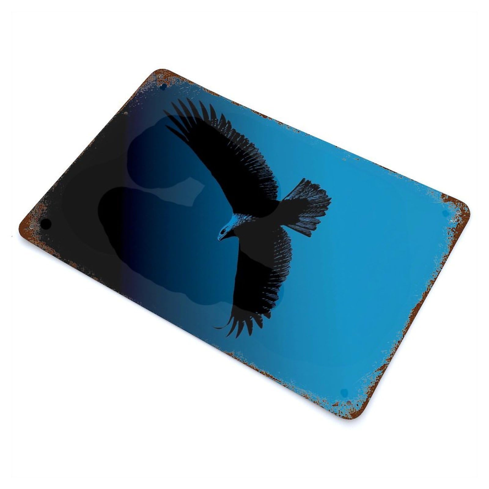 Eagle Silhouette – Soaring Freedom on Blue Rust Effect Tin Sign 11.8"x7.9", Retro Wall Decor for Patio, Garden Room And Bar Decor