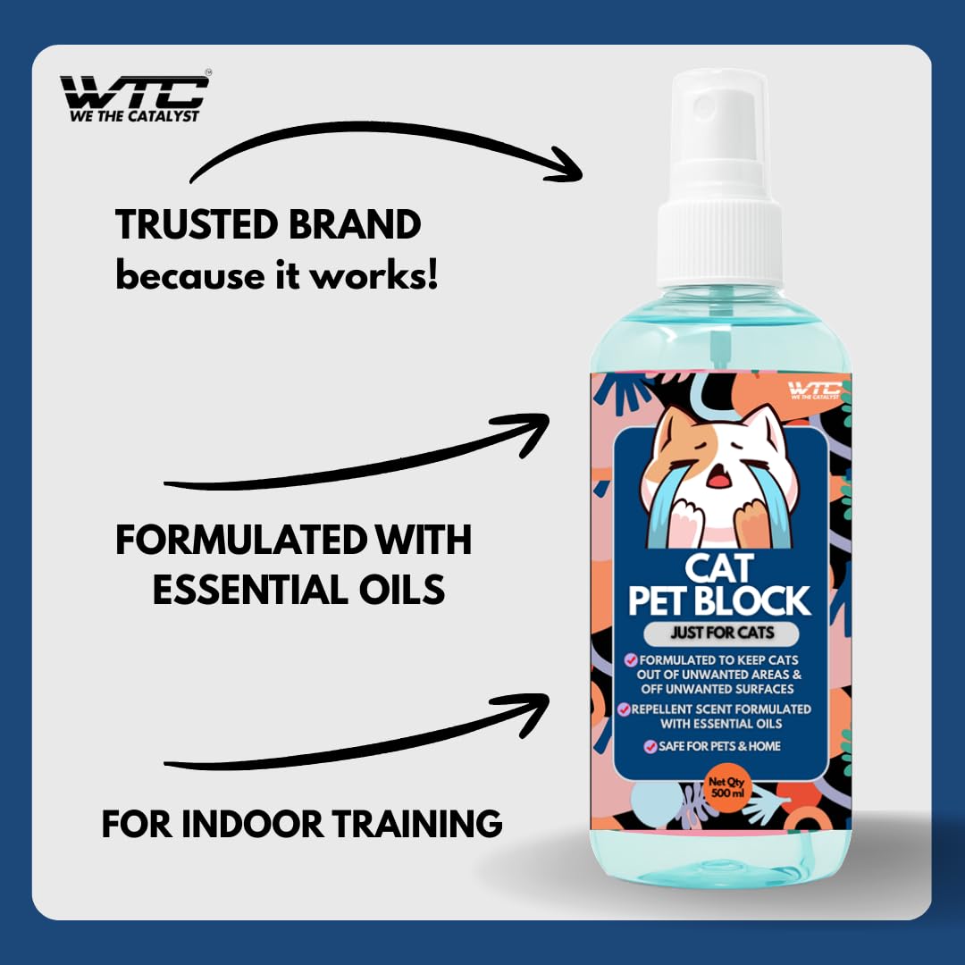 WTC Cat Pet Block Repellent Spray, 500ml – Indoor Training Aid to Prevent Scratching, Peeing & Marking 1