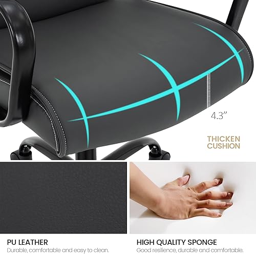 Miniatura 3 de HFGI Living Silla de oficina en casa, moderna silla tapizada de piel sintética con brazos, silla de escritorio giratoria ajustable con ruedas (gris