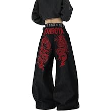 Men's Baggy Jeans Cool Dragon Embroidered Wide Leg Jeans Hip Hop Loose Fit Denim Pants Streetwear Y2K Trousers