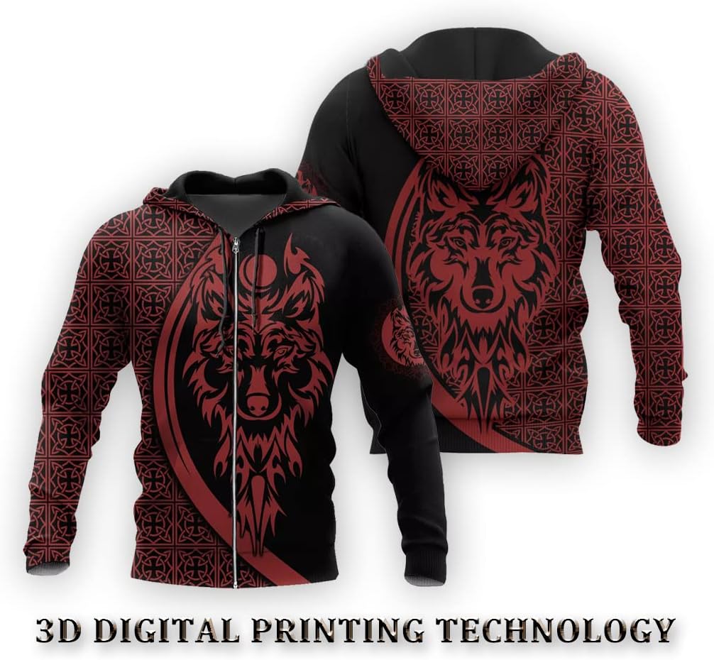 Fenrir Wolf Pullover Hoodie 3D Print Casual with Big Pockets Long Sleeve Sweater Viking Myth Fall Harajuku Coat