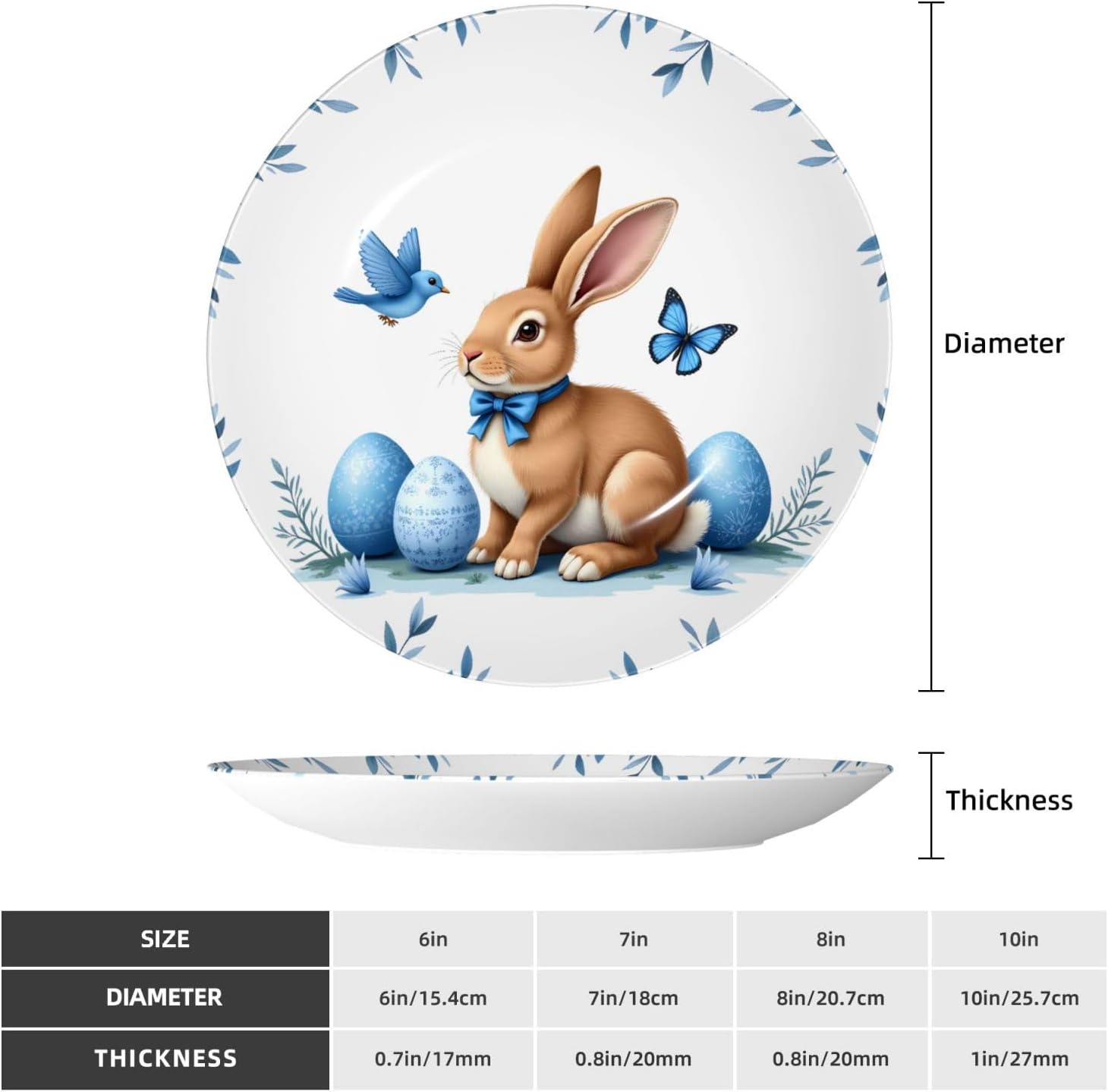 Blue Bunny Eggs Style Ceramic Plate Display Decorative Plate With Stand Wall Hanging Plate For Home Decor 10 Inch