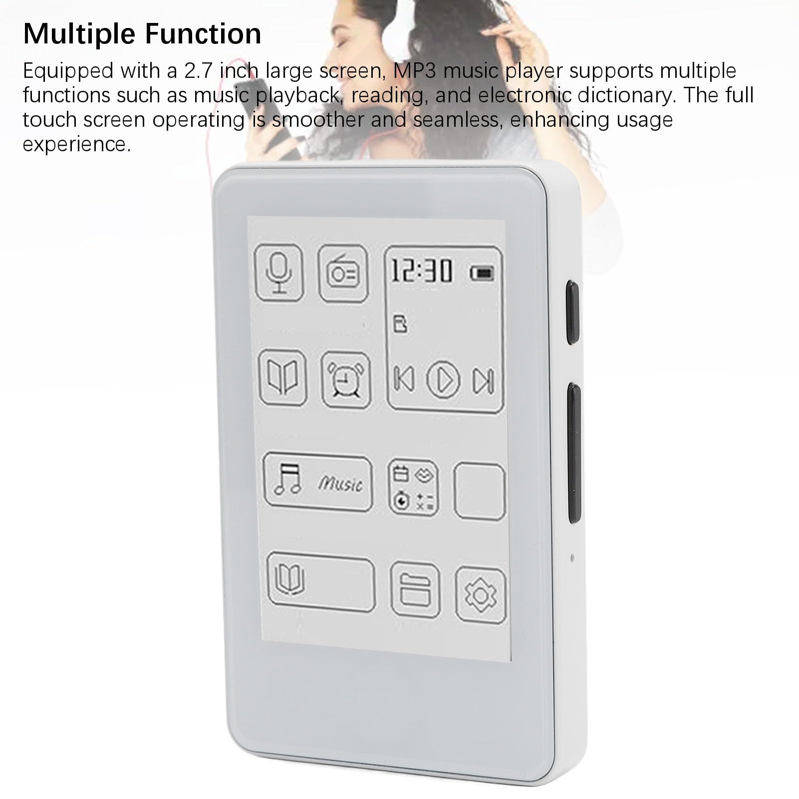 Cocoarm Lettore MP3 con Schermo a Inchiostro da 2,7 Pollici, Controllo Tattile, Bluetooth 5.0, Suono HiFi, Ricarica Tipo-C, per Musica, Lettura, Viaggio